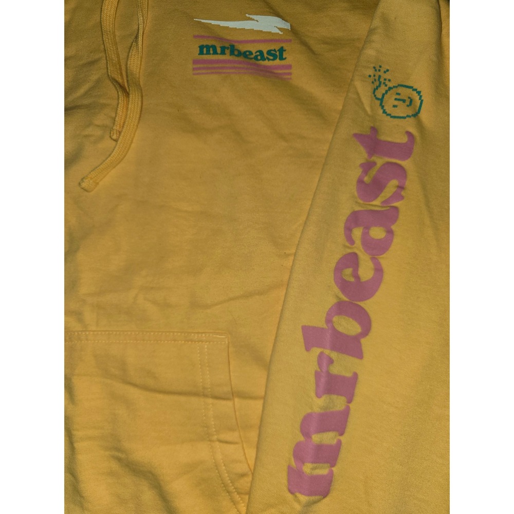 Mr Beast Yellow Graphic Hoodie Mens Large Long Sleeve Pullover Sweatshirt Logo - Picture 2 of 9